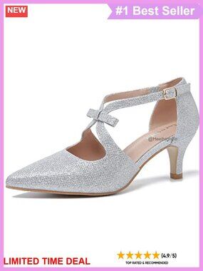 Women's Kitten Heel T-Strap Pumps Bow Pointed Toe D'Orsay Dress Shoes